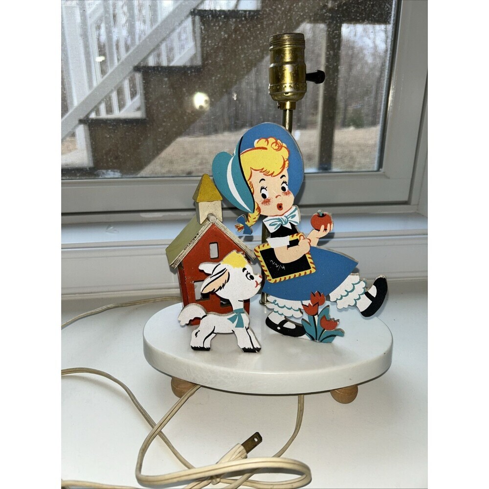 The Dolly Toy Co Mary Had A Little Lamb Nursery Room Night Lamp No Shade c1950s